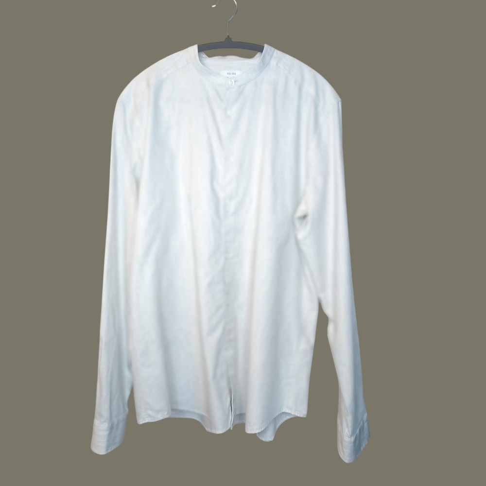 Reiss Classic Light Grey Long Sleeve Cotton Poplin Buttondown Shirt XL Slim Fit